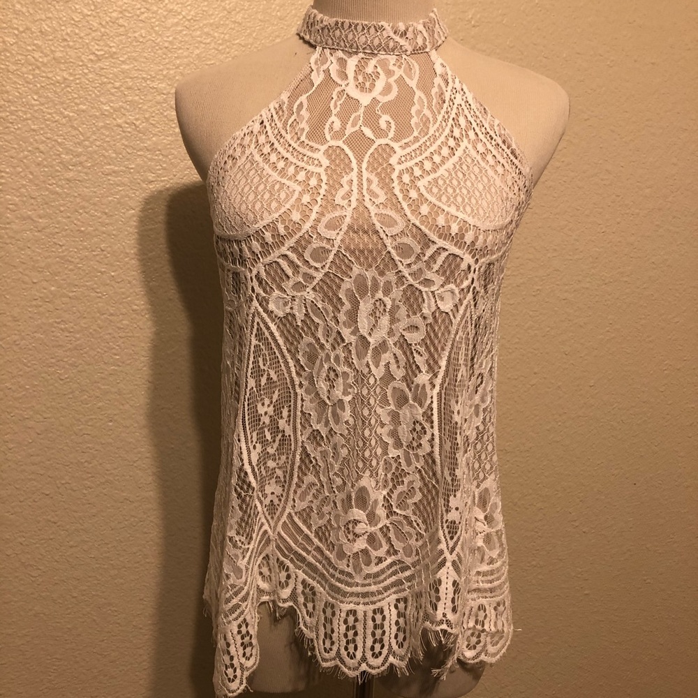 Love, fire White Lace Halter Top Small